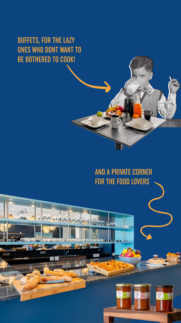 Buffets, for the lazy ones who don't want to be bothered to cook! And a private corner for the food lovers.